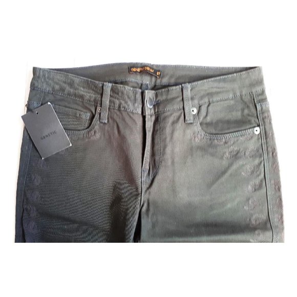 $295 GENETIC DENIM Fit & Flare Jeans THE LEAF SIBYL Embroidered Forest Green 27 - Picture 2 of 3